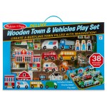 Set de joaca Orase  cu masinute si cladiri din lemn Deluxe Wooden Town Vehicle Play Set 38 Pieces Melisa and Doug 